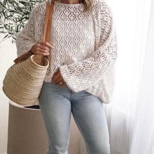 CJLA Amelia Sweater, Size S/M Crochet Knit White Boho Sweater